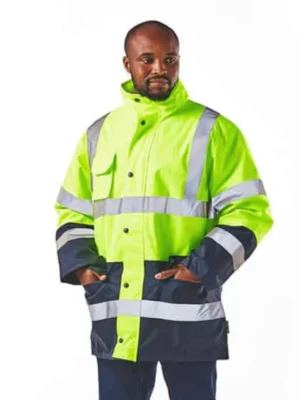 DROMEX Two Tone Waterproof Hi-Viz Thermal Jacket Lime/Navy Blue