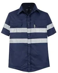 150 Short Sleeve Mining Shirt 65/35 Polycotton Silver Ref Tape Navy/Navy