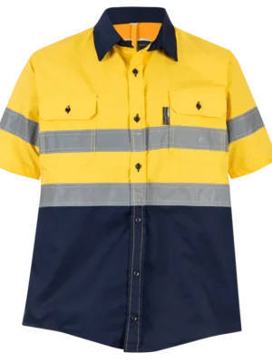 Short Sleeve Mining Shirt 65/35 Polycotton Silver Ref Tape Lime/Navy