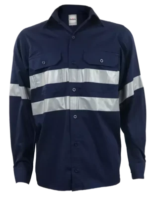 Mining Shirt 65/35 Polycotton Silver Ref Tape Navy/Navy