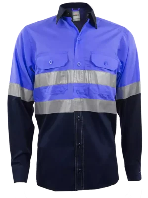 Mining Shirt 65/35 Polycotton Silver Ref Tape Electric Blue/Navy