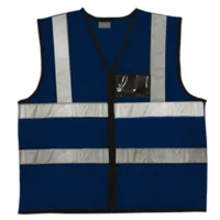Navy Blue Reflective Vest With Zip & ID Pouch