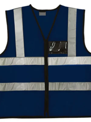 Navy Blue Reflective Vest With Zip & ID Pouch