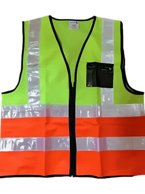 Lime/Orange Two Tone Reflective Vest With Zip & ID Pouch