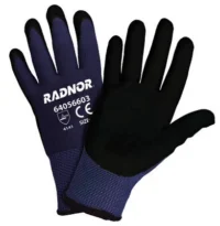 Seamless Blue Gloves with Black PU and Micro Foam Palm Coating