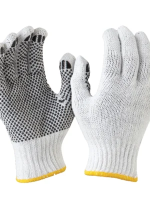 318 7gg Natural Cotton Blend Crochet Glove with Black PVC Double Dots