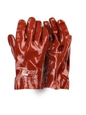 PIONEER Red PVC Glove 35cm Open Cuff Terry Palm